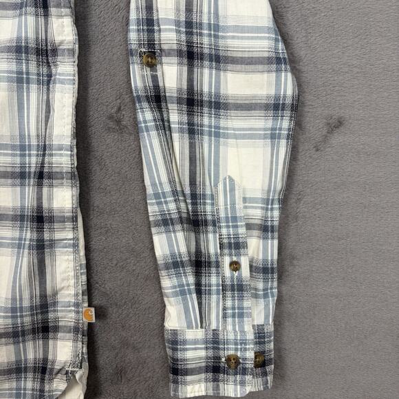 Carhartt Women’s Blue Plaid Button Up Shirt Size XS Double Pen Holder Pocket - Picture 8 of 10